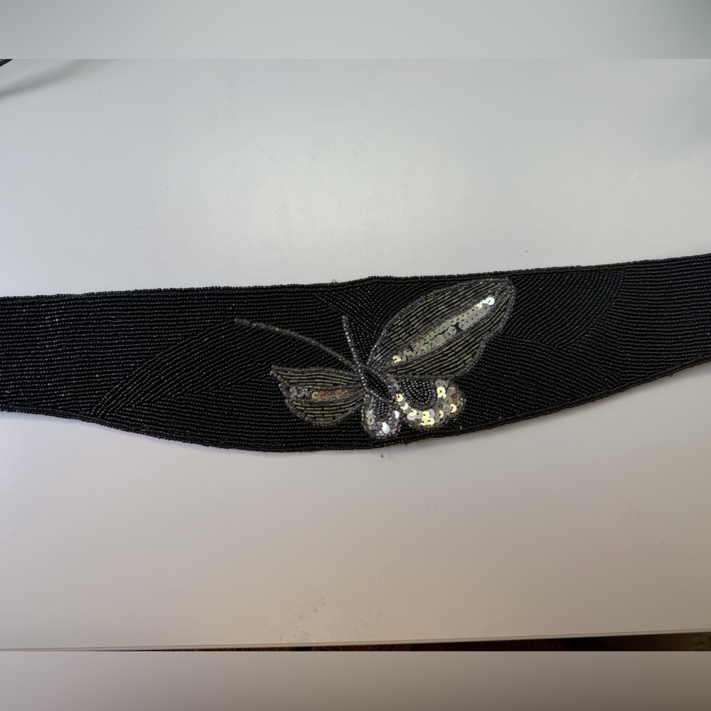 Vintage Black Beaded Butterfly Belt 33-34 vintage 80s